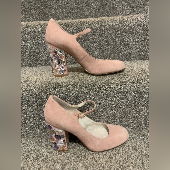 Bettye Muller Pink Suede Jeweled Heels - Picture 4 of 12